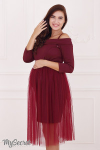 Платье праздничное для беременных ЮЛА МАМА Eleonor, для кормления,бордовое